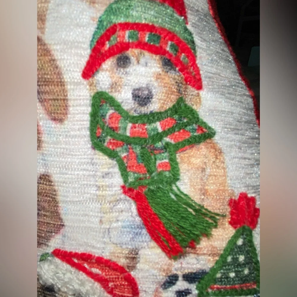 Martha Stewart Holiday Christmas Dogs Print Throw Pillow Triangle Dopamine